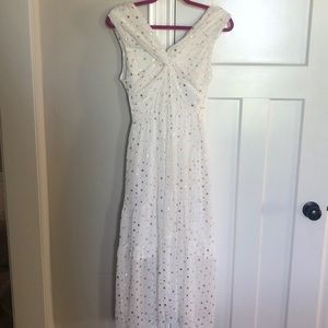 White and gold polka dot dress